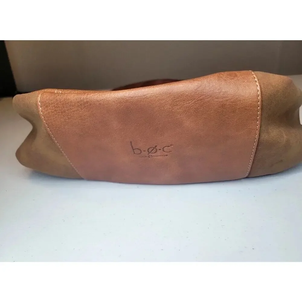 B.O.C Born Concept Shoulder Purse Bag Brown Vinyl Leather Dual Zips Stitches